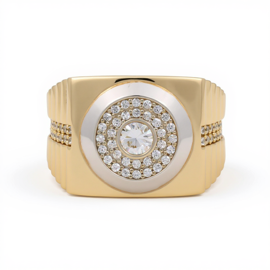 14K Yellow and White Gold Fashion Men’s Ring with White Stones / Size 11 / Weight: 9 GR / DOMRTT4FS