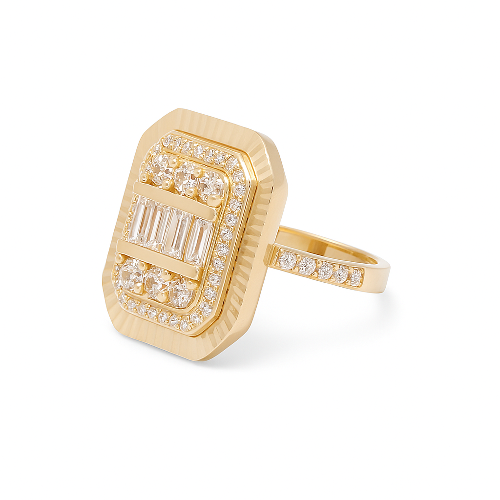 14K Yellow Gold Fashion Baguette Women's Ring with White Stones / Size: 7.5 / Weight: 4.3 GR