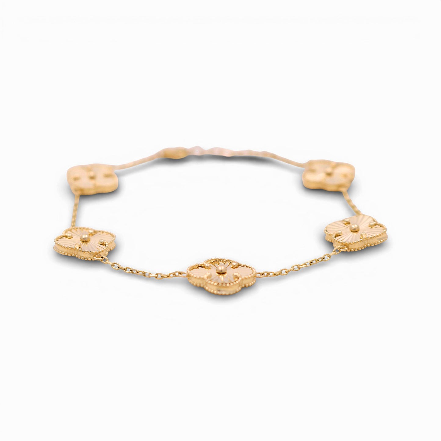 14K Yellow Gold Women's Bracelet with Five Clover / Size: 7.5" 13mm / Weight: 7.3 GR / DQWB4CLV-2