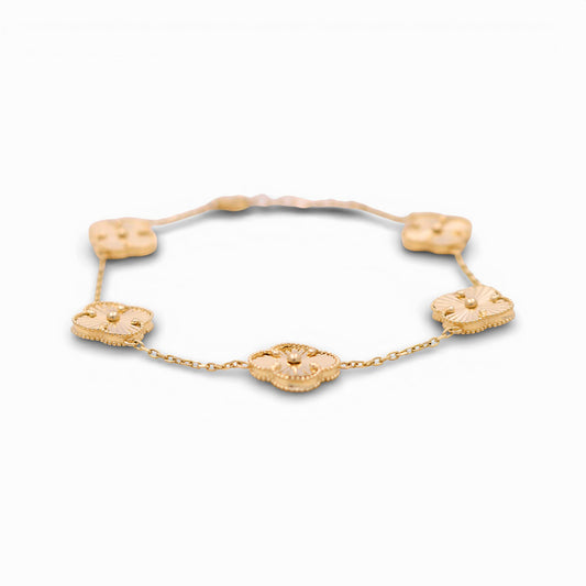 14K Yellow Gold Women's Bracelet with Five Clover / Size: 7.5" 13mm / Weight: 7.3 GR / DQWB4CLV-2