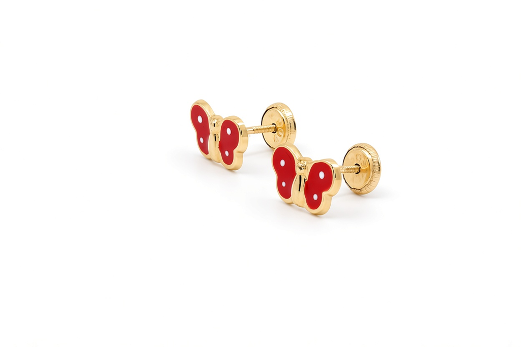14K Yellow Gold Fashion Butterfly Stud Earrings / 6-602301P