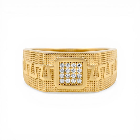 10K Yellow Gold Fashion Men's Ring with Design and Cz / Size :10.5 / Weight: 4.6 GR