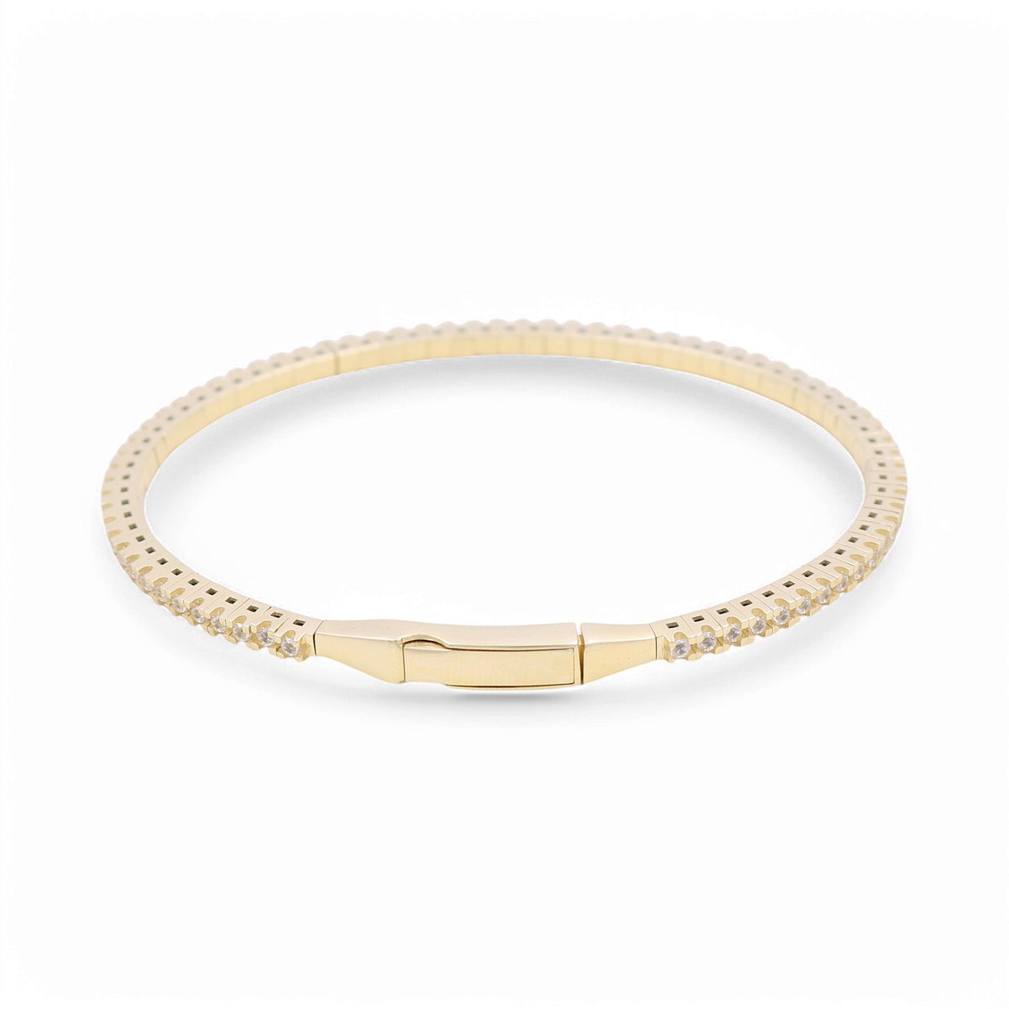 10K Yellow Gold Semisolid Tennis Women’s Bangle Bracelet with Cz / Weight: 9.4 GR / DQBB0FS-1