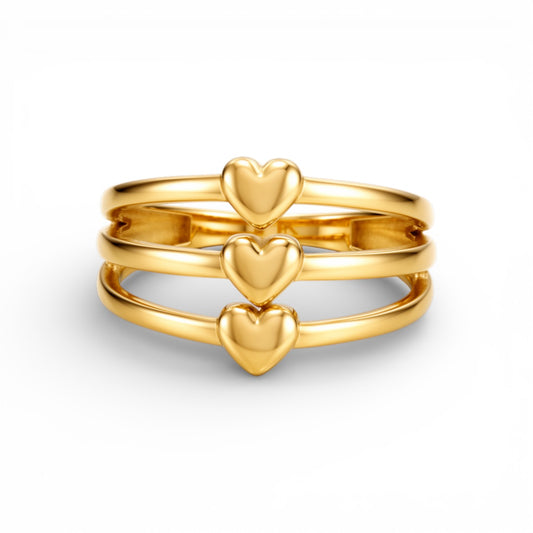 10K Yellow Gold Three Hearts Women's Ring / Size: 7 / Weight: 2 GR / DQWR0HR-19