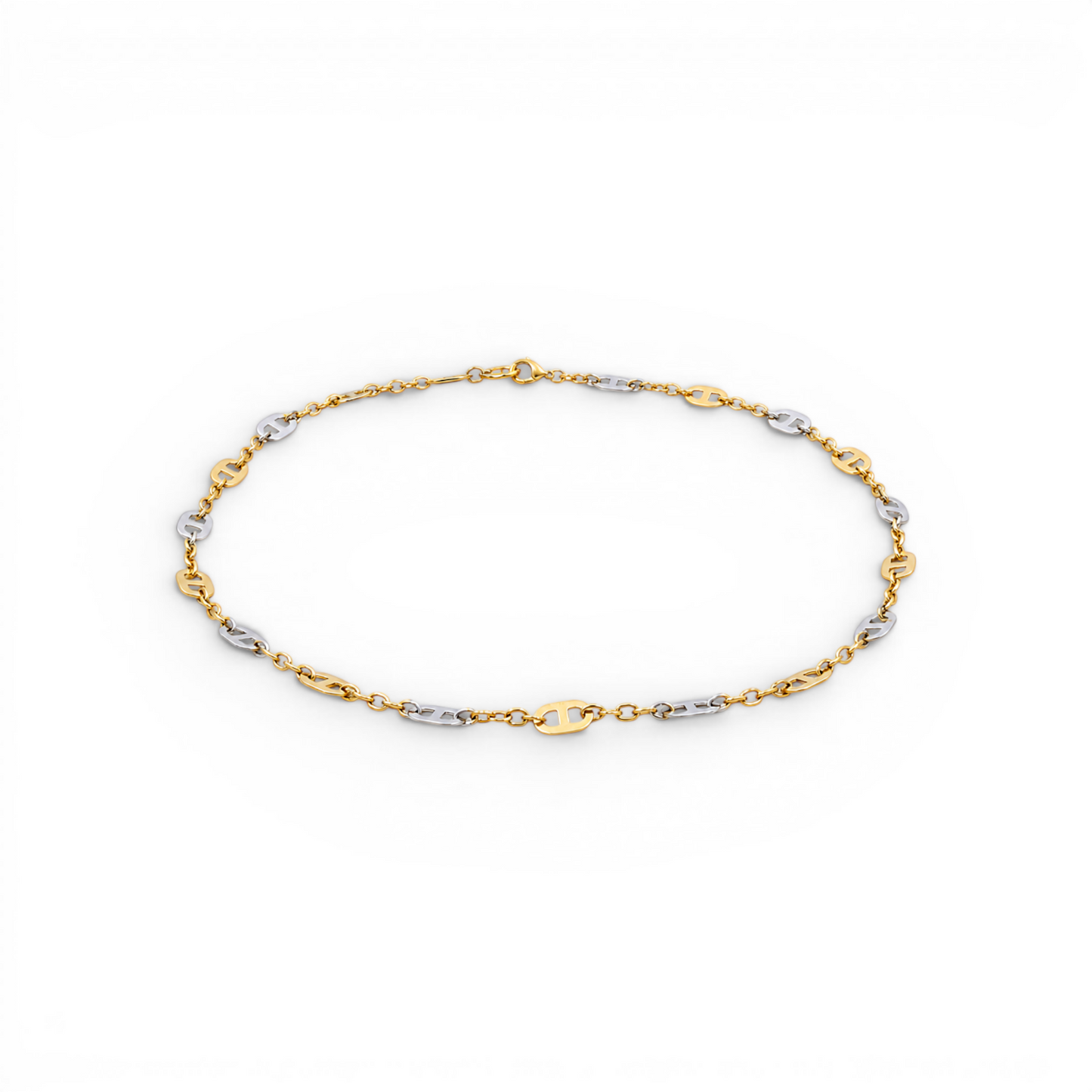14K I Yellow Gold Fashion Women's Ankle Bracelet -Two Tone / Size: 10" / Weight: 2.5 GR