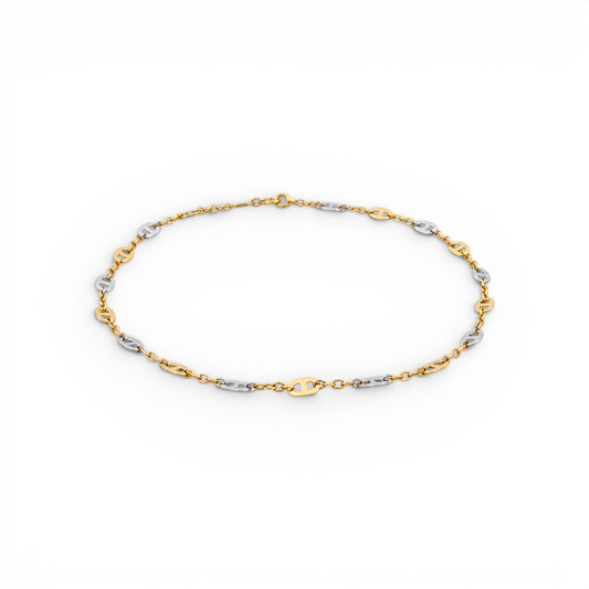 14K I Yellow Gold Fashion Women's Ankle Bracelet -Two Tone / Size: 10" / Weight: 2.5 GR