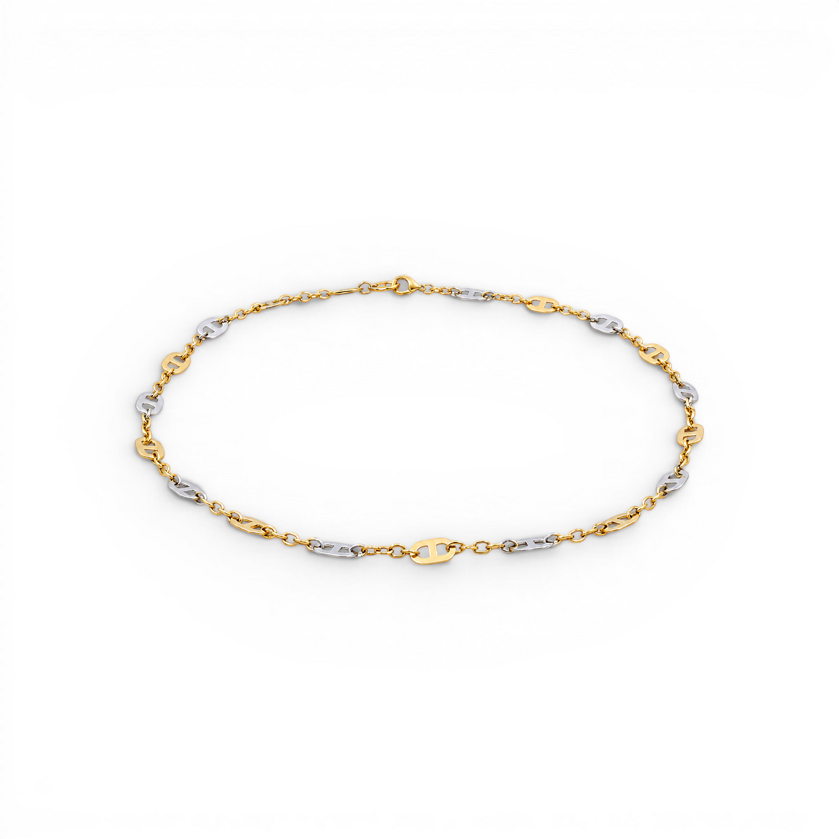Tobillera de dos tonos para mujer de oro amarillo 14K / Medida: 10" / Peso: 2.5 GR / 401-01312