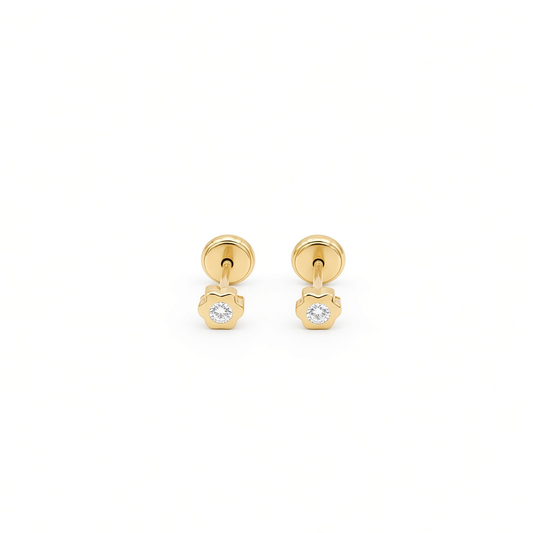 14K Yellow Gold Flower Stud Earrings with Cz / 6-B08801PS2