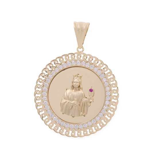 Dije de Santa Bárbara de oro amarillo 14K / Zirconia / Medida: 48MM / COPD4SB