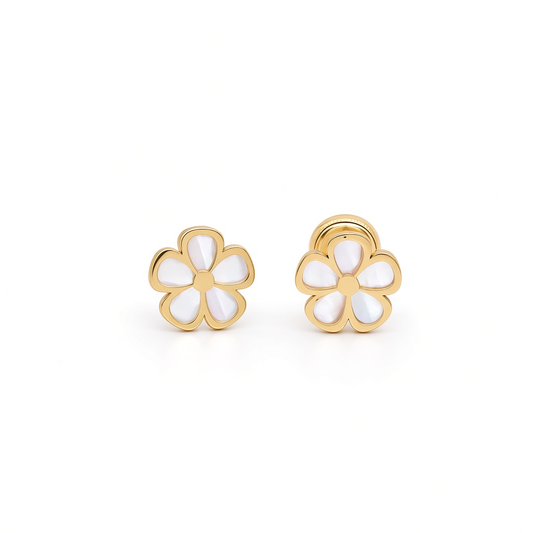 14K Yellow Gold Flower Stud Earrings with Mother of Pearl / 6-553201PN7