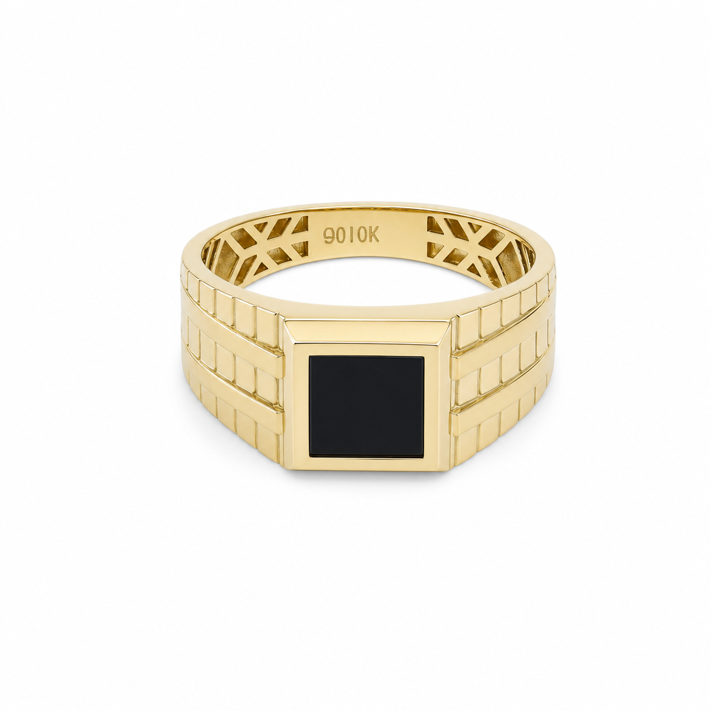 10K Yellow Gold Men's SQ Ring with Onyx Stone / Size: 11.5 / Weight: 4.2 GR / CQMR0FS-12