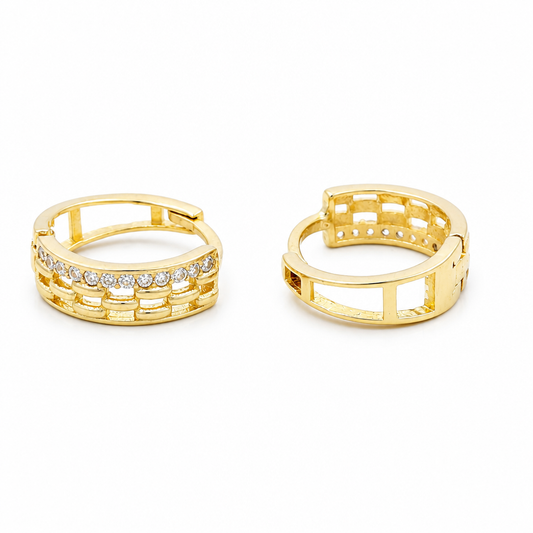 14K Yellow Gold Fashion Hoops Earrings with Cz / Size:4mmX13mm / Weight: 2.0 GR /COEH4FS4x13-1