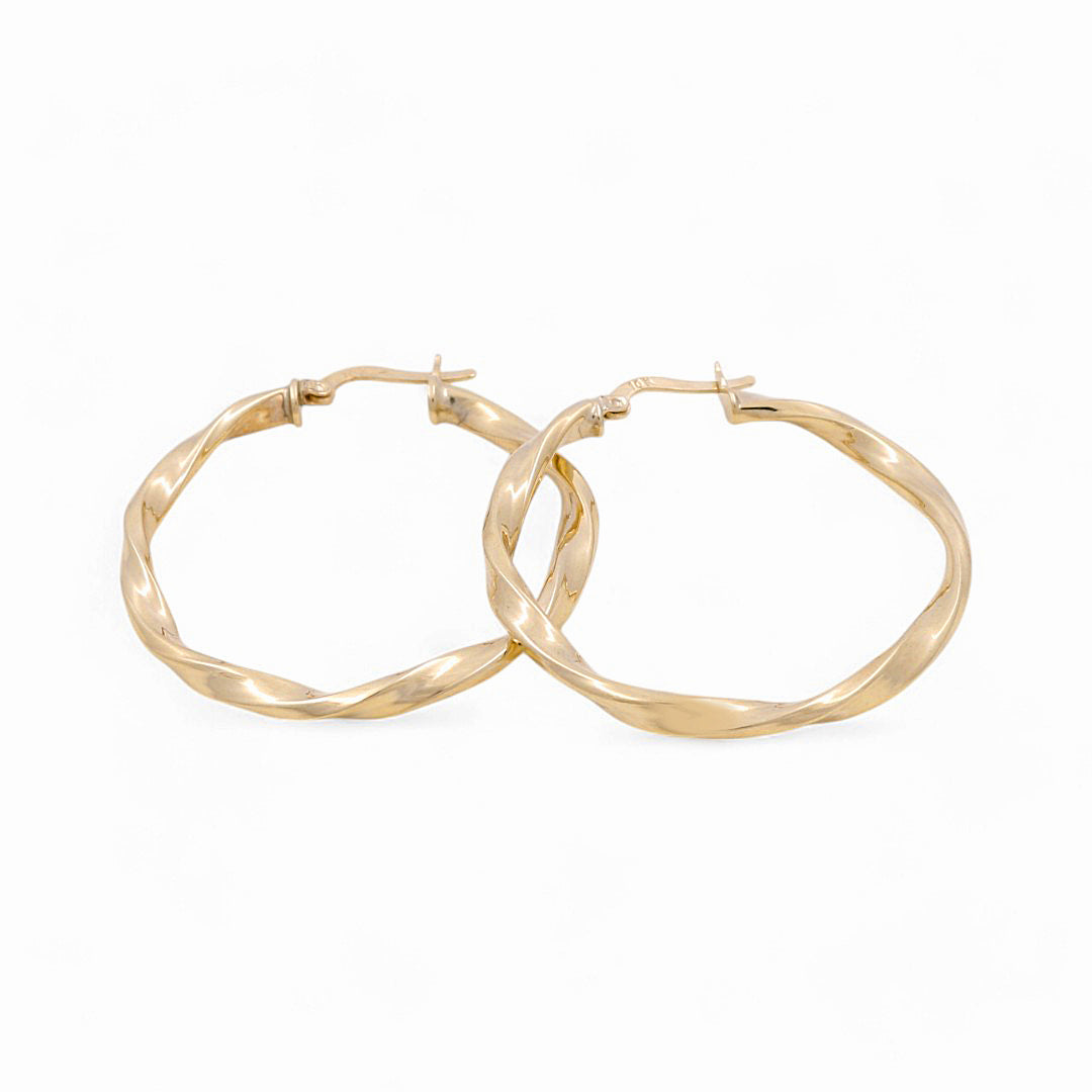 10K Yellow Gold Twist Hoops Earrings / Size: 3mm X 33mm / Weight: 3.1GR / KOEH0TR3x33