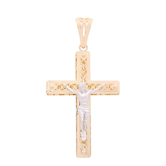 14K Yellow and White Gold Cross with Christ Pendant / Weight: 5.8 GR / 711-00138