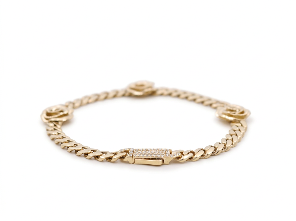 10K Yellow Gold Monaco Women's Bracelet with Flowers / Cz / Size: 7.5" 4MM / Weight: 6 GR / DQWB0MONFL