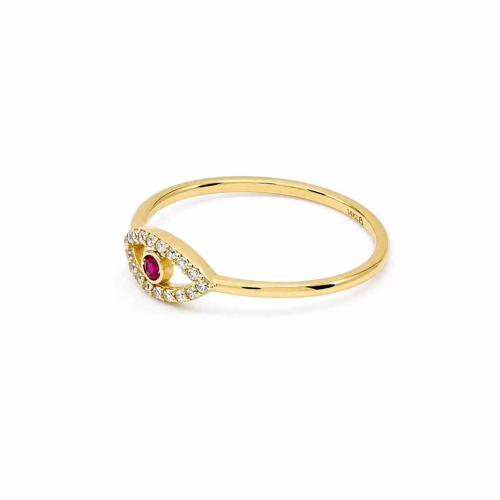 10K Yellow Gold Women's Eye Ring with Red Cz / Size: 9 / Weight: 1.4 GR / DQWR0EYE