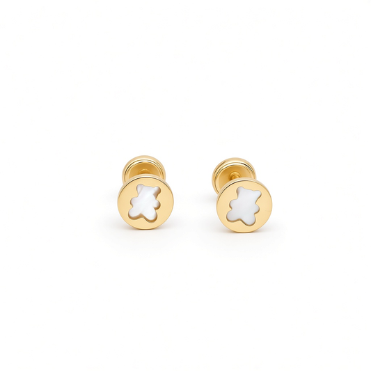 14K Yellow Gold Fashion Bear Stud Earrings / 6-A07101PN6
