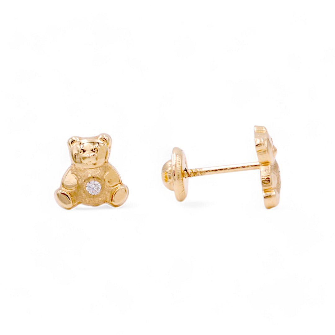 14k Yellow Gold Bear Stud Earrings With Cz / 6-438301PS