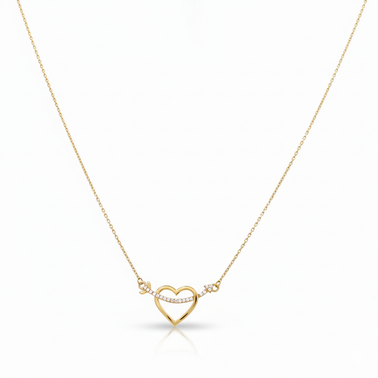 14K Yellow Gold Heart with Arrow Women's Necklace / Stone: Cz / Size: 18” / Weight: 2.4 GR / CONK4HR-1