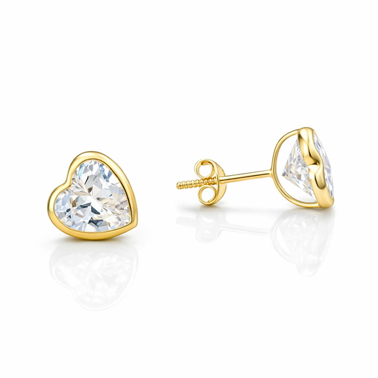 14k Yellow Gold Heart Stud Earrings With CZ / 6-523501PS8