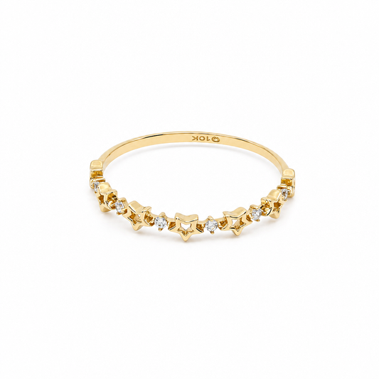 10K Yellow Gold Stars Women's Ring / Size: 6 / Stone: CZ / Weight: 0.6 GR / DQWR0ST-1