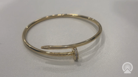 14K Yellow Gold Solid Fashion Nail Bangle Bracelet with Cz / Size: 7.50" / Weight: 19.3 GR / SBQBB4NL