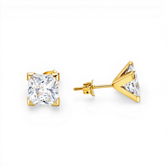 14k Yellow Gold Fashion Stud Earrings With Cz / 6-602101PS