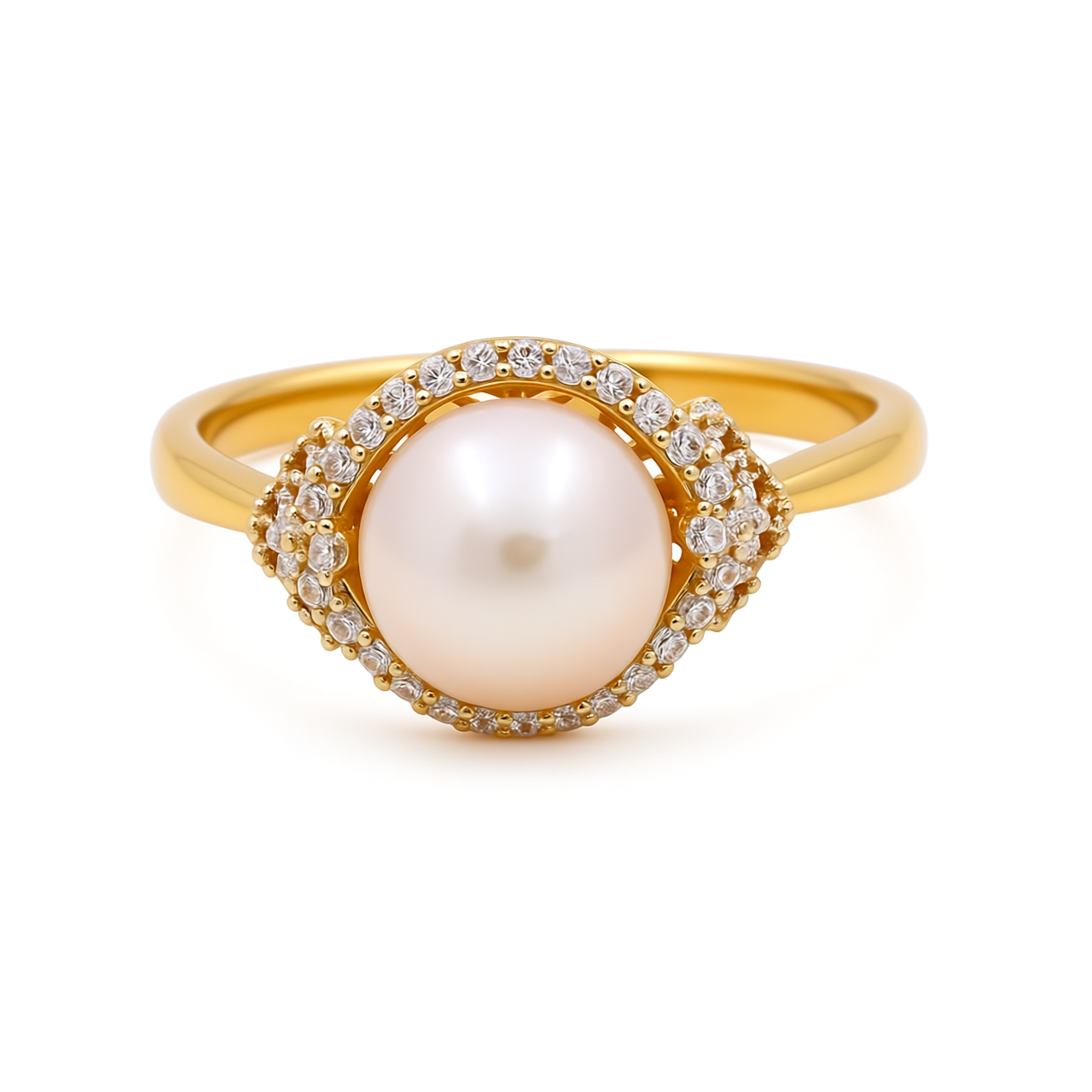 14K Yellow Gold Fashion Women's Ring with Pearl and Cz / Size: 7 / Weight: 2.6 GR / CEEWR4FS-4