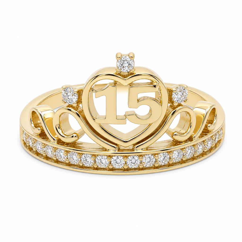10K Yellow Gold Quinceanera Women's Ring with Crown / Size: 7.5 / Weight: 2.7 GR / LLBWR0CRW15