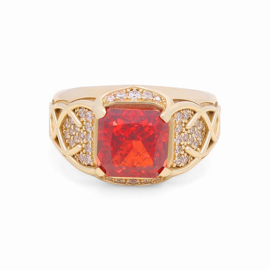 14K Yellow Gold Men’s Fashion Ring with Orange Cz / Size 11 / Weight: 12.7 GR / CLBMR4FS-1