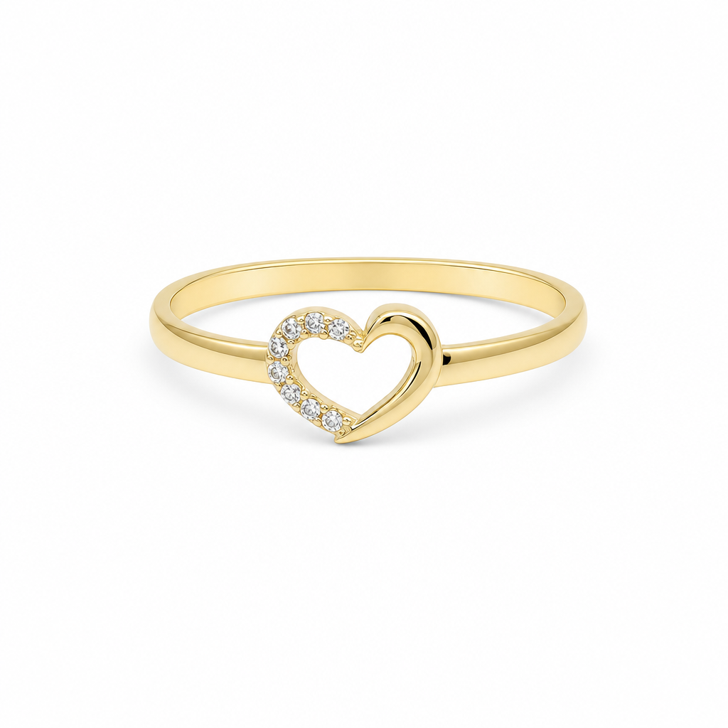 14K Yellow Gold Heart Women's Ring With Cz / Size: 7 / Weight: 1 GR / DQWR4HR-21