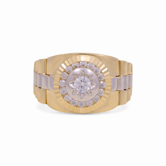 14K Yellow and White Fashion Men's Ring with Cz / Size: 10 / Weight: 9.4 GR