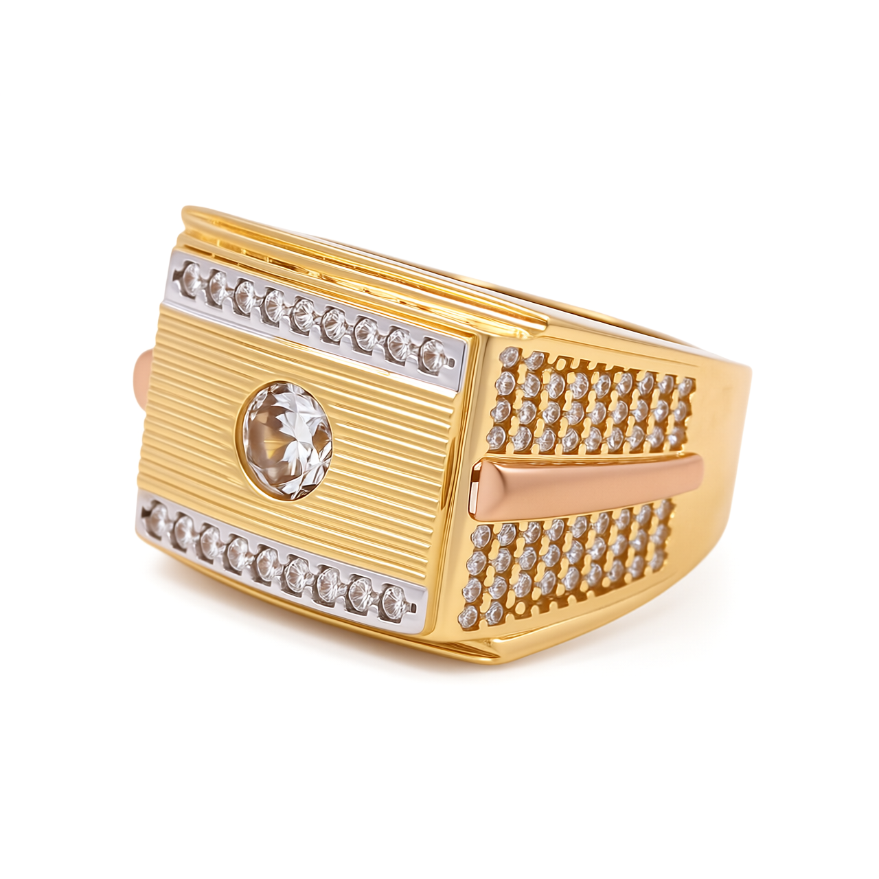 14K Yellow and Rose Gold Men’s Fashion Ring / Stone: Cz / Size 10 / Weight: 10.7 GR / COMRTT4FS-4