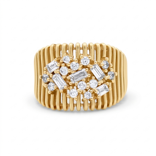 14K Yellow Gold Fashion Baguette Women's Ring with White Stones / Size: 8 / Weight: 6.5 GR