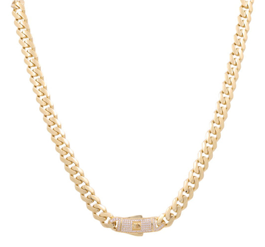 14K Yellow Gold Semisolid Monaco Chain / Size: 9mm 22" / Stone: Cz / Weight: 34 GR / DOCH4MON9-22
