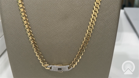 14K Yellow Gold Monaco Edge Chain / Stone: Cz / Size: 7mm 24" / Weight: 26.9gr / 301-61080-7.0mm.24"