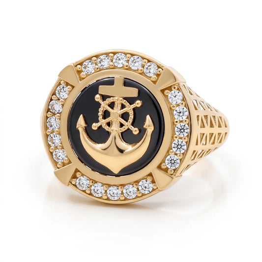 14K Yellow Gold Men's Ring with Onyx Cz Stone / Size:10.5 / Weight: 6.1 GR