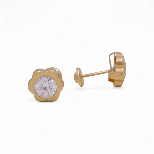 14k Yellow Gold Flower Stud Earrings With Cz / 6-B08801PS6