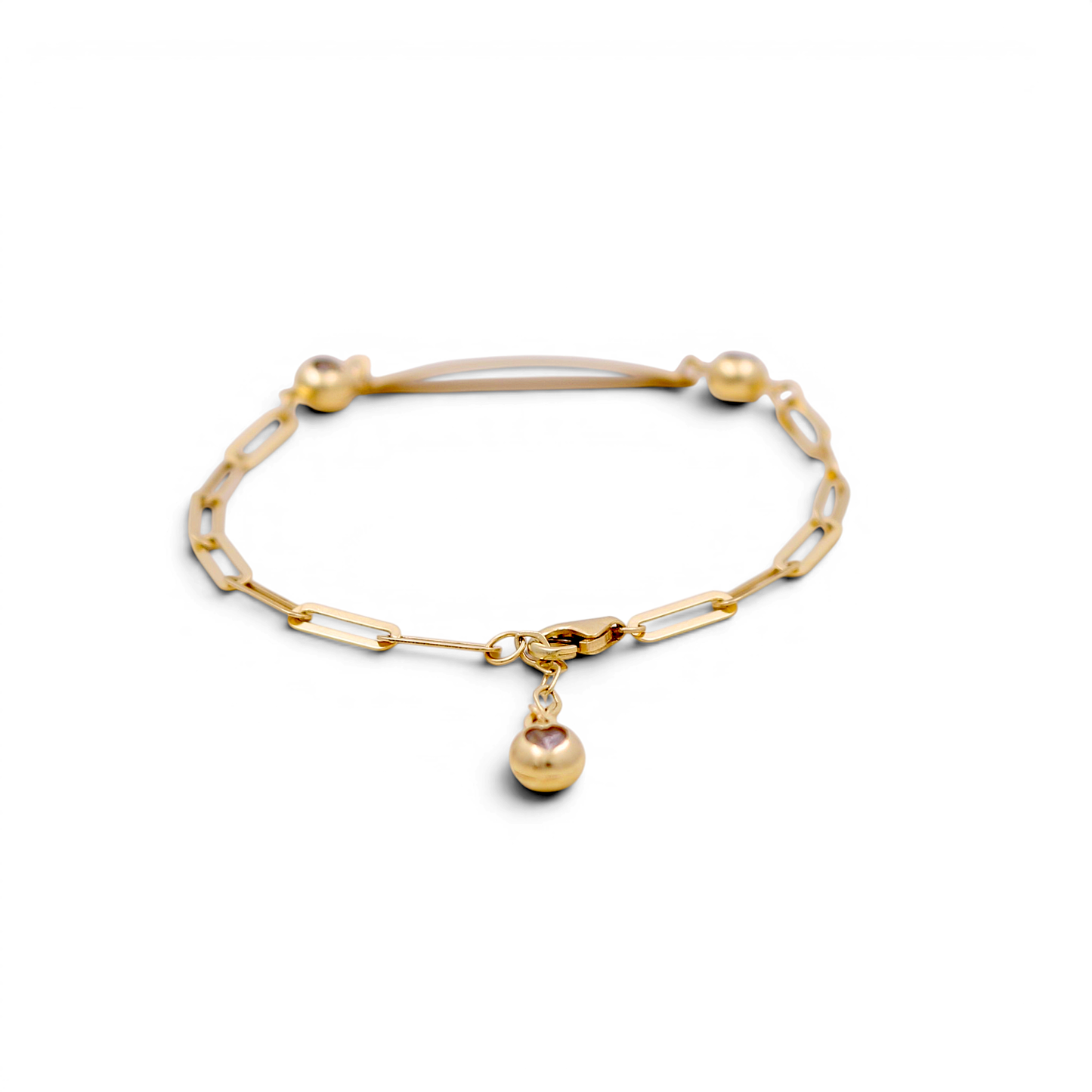 14K Yellow Gold Paperclip Fashion BB Bracelet / CZ / Size: 7” / Weight: 3.6 GR