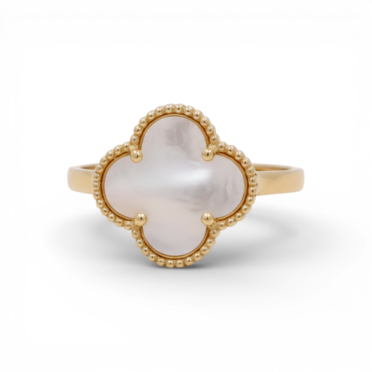 14K Yellow Gold Mother of Pearl Clover Women's Ring / Size: 8.25 / Weight: 1.7 GR / CQWR4CLV