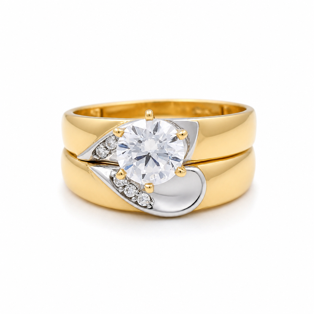 14K Yellow and White Gold Women’s Bridal Set / Stone: Cz / Size: 7 / Weight: 4.7 GR / DEEWRTT4BS-1