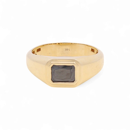 14K Yellow Gold SQ Fashion Men's Ring with Black Stone / Size: 11 / Weight: 7.5 GR / DLBMR4FS-1