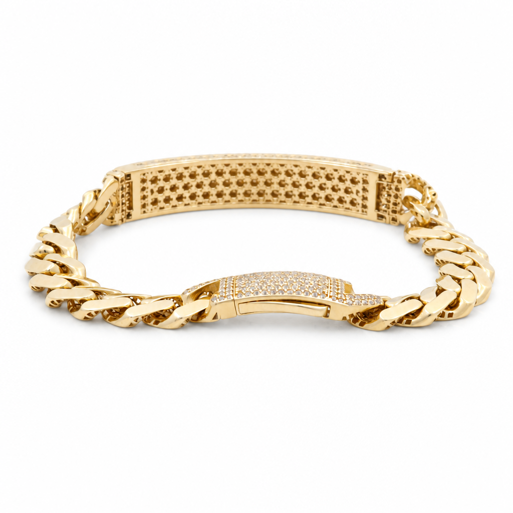 14K Yellow Gold Monaco ID Bracelet with Greek / CZ / Size: 9mm 8" / Weight: 16.1GR / CAWB4MONID9-8