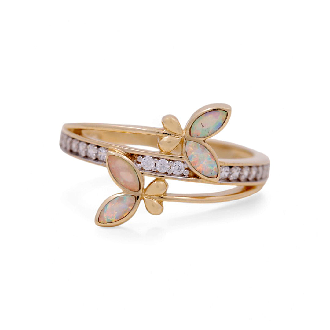 14K Yellow Gold Woman’s Butterfly Ring / Stone: CZ and Opal / Size: 6.5 / Weight: 2.6 GR / IEEWR4BF-3