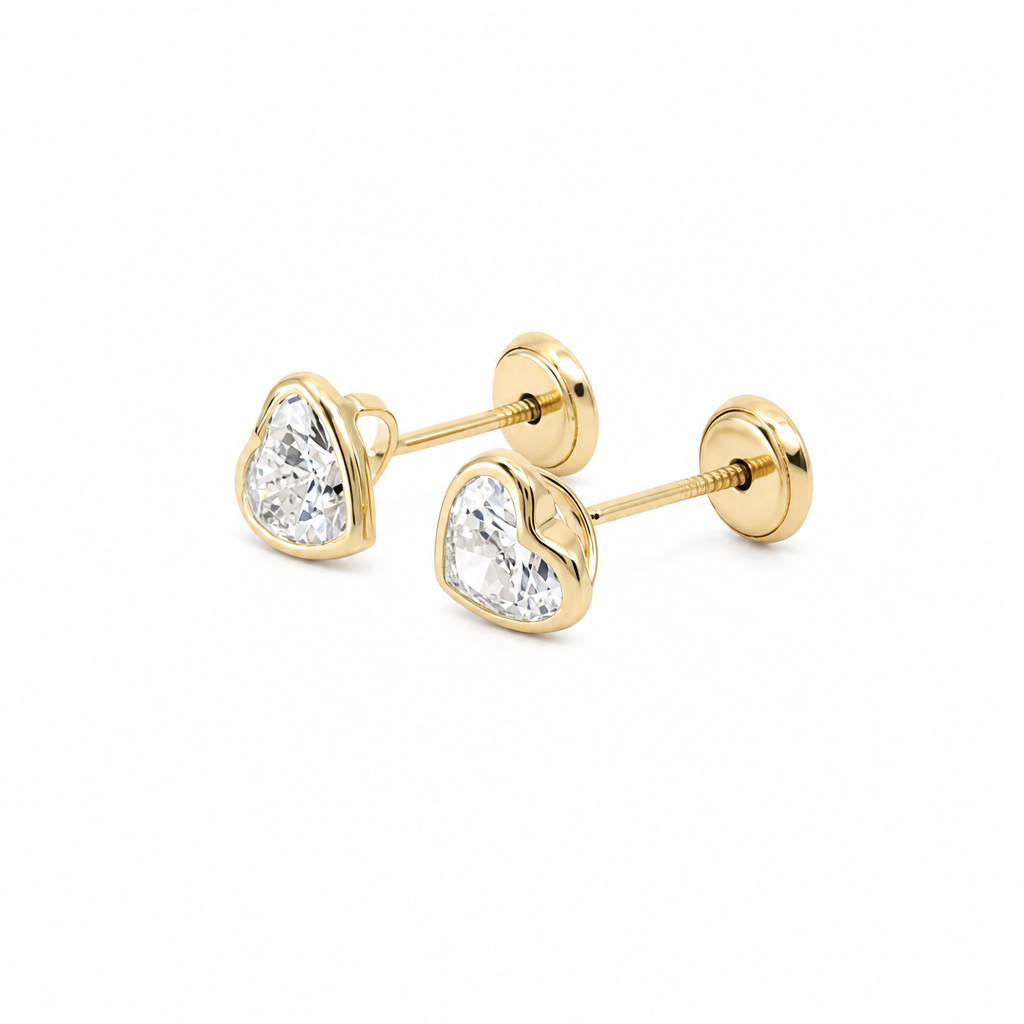 Aretes pequeños de corazón de oro amarillo 14K con zirconia / 6-523501PS6