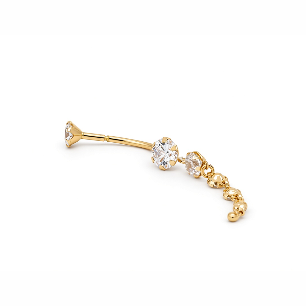 14K Yellow Gold Fashion Piercing with Cz Stone / 6-B78101KS