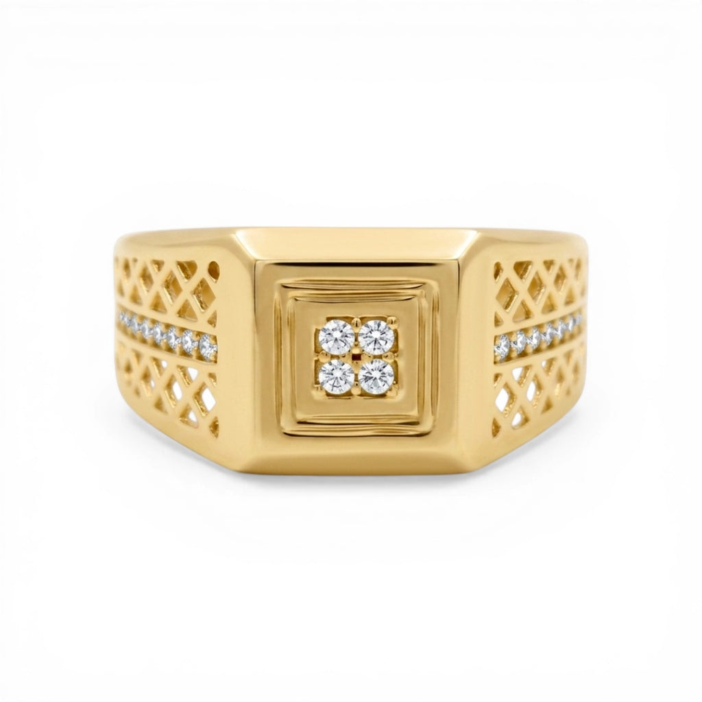 10K Yellow Gold Fashion Men's Ring with CZ/ Size: 10 / Weight: 3 GR / CLBMR0FS-3