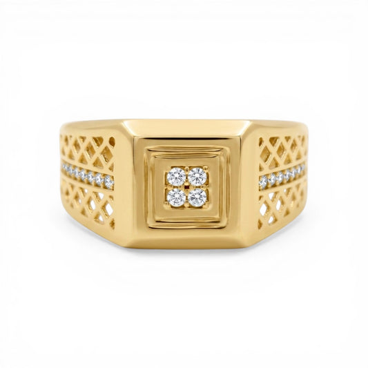 10K Yellow Gold Fashion Men's Ring with CZ/ Size :10 / Weight: 3.3 GR