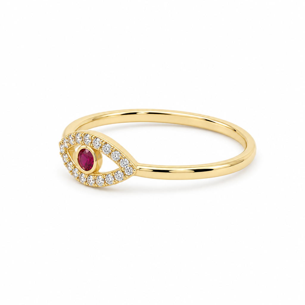 14K Yellow Gold Eye Women's Ring with Red Cz / Size: 7.25 / Weight: 1.5 GR / DQWR4EY