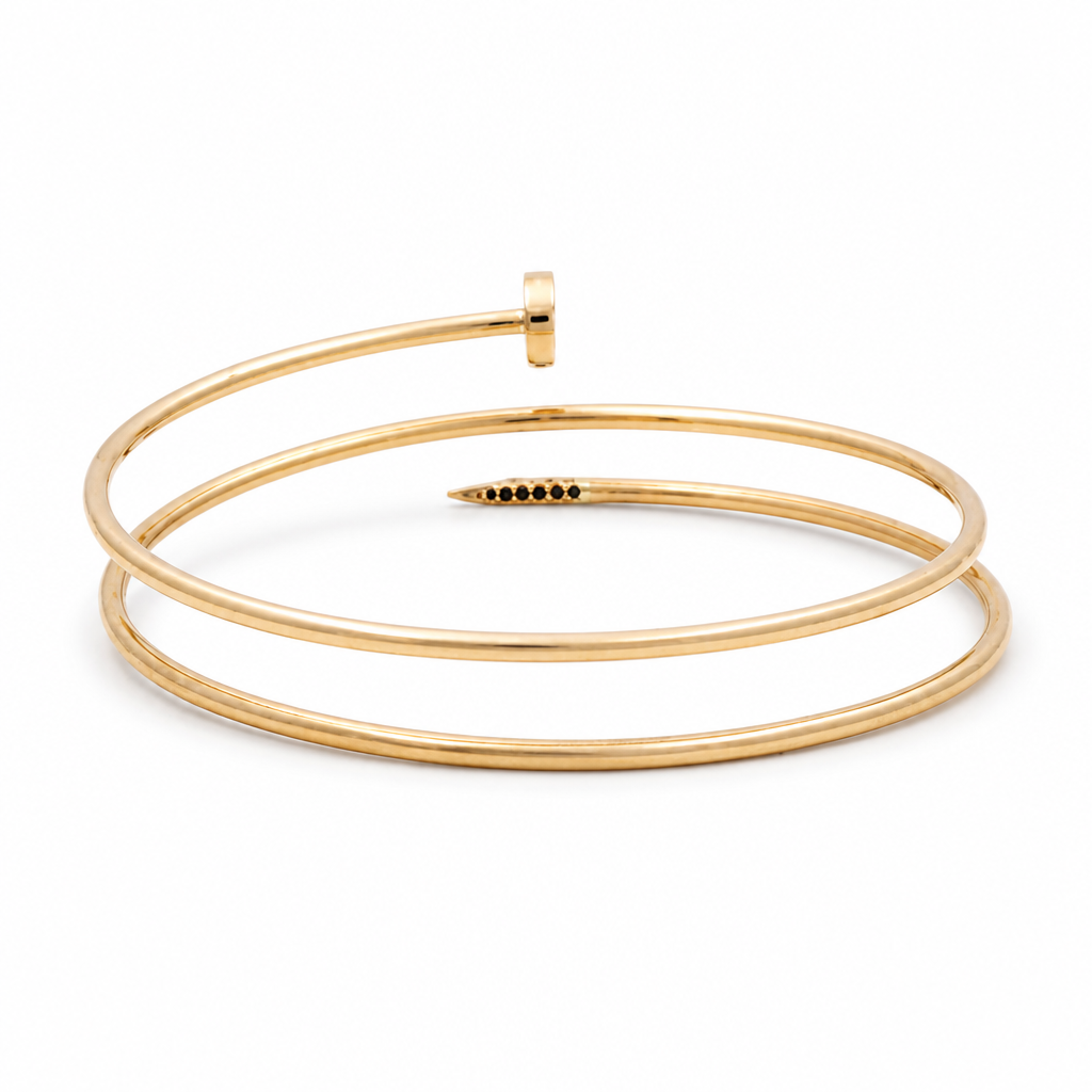 14K Yellow Gold Semisolid Double Nail Bangle Bracelet  / Weight: 5.6 GR / DQBB4NL-2